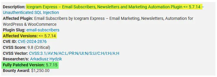 الإصدار المصاب من Email Subscribers by Icegram Express