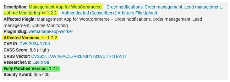 الإصدار المصاب من إضافة Management App for WooCommerce