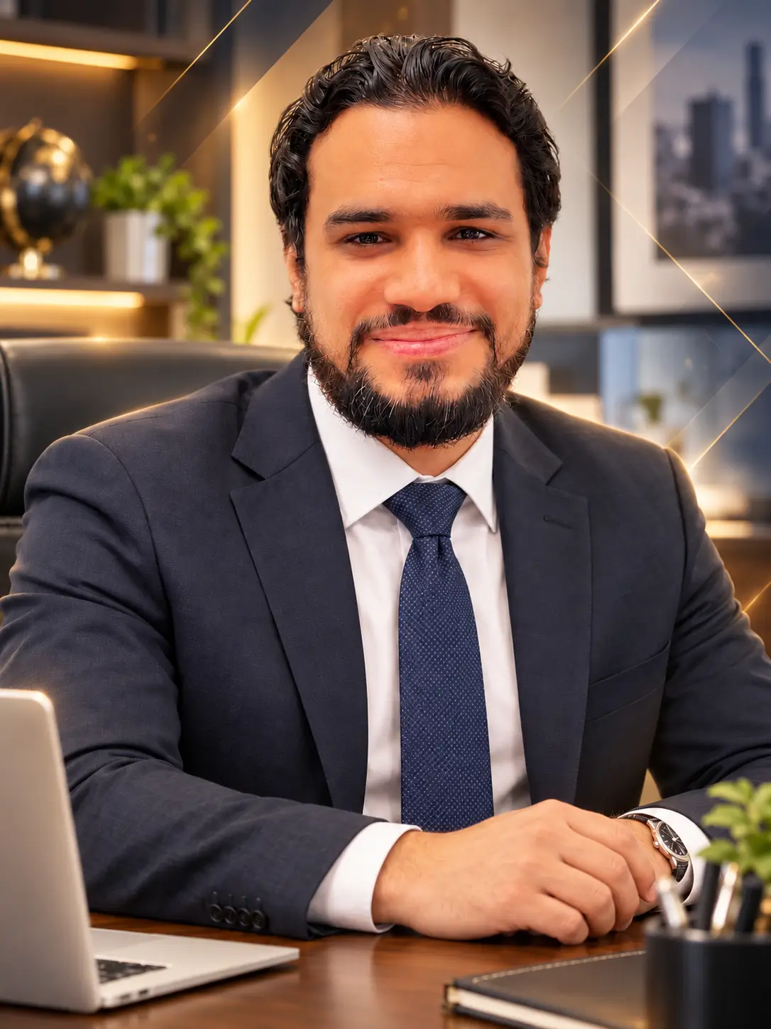 Cinematic Executive Portrait with Golden Overlays